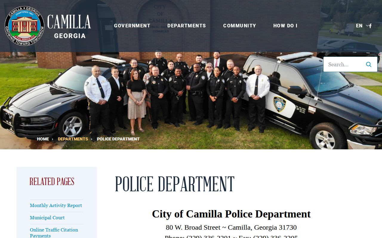Mitchell County Camilla arrest-record source, City of Camilla Police Department page