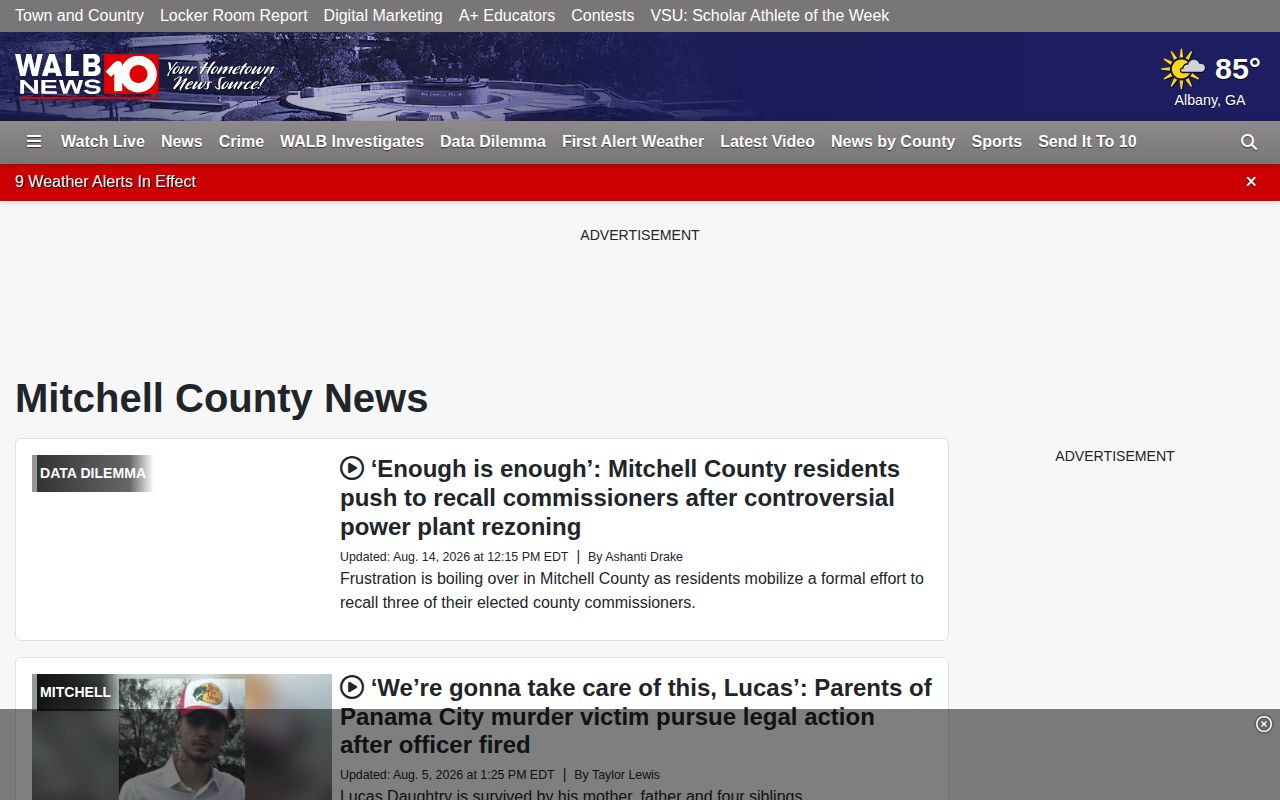WALB Mitchell County local news page for arrest and court coverage