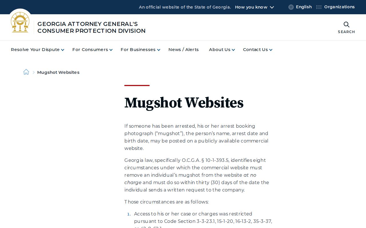 Georgia mugshot removal law information for Mitchell County records